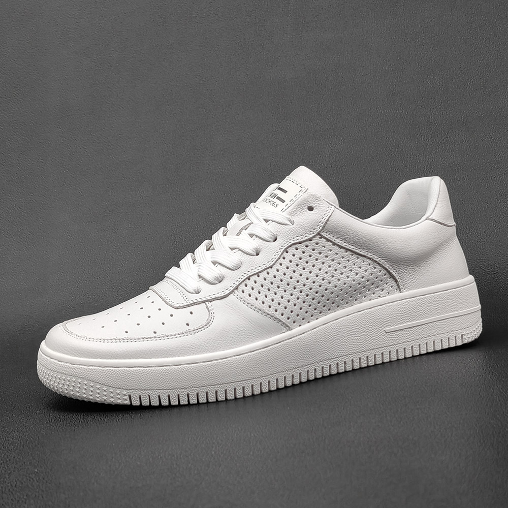 Men's White Leather Shoes Fashion and All-match Flat Shoes