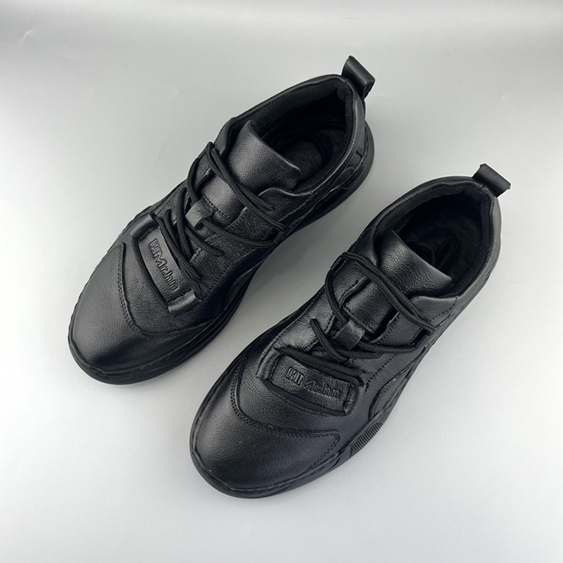 Men's Leather Sports Shoes Thick-soled Dad Shoes Black
